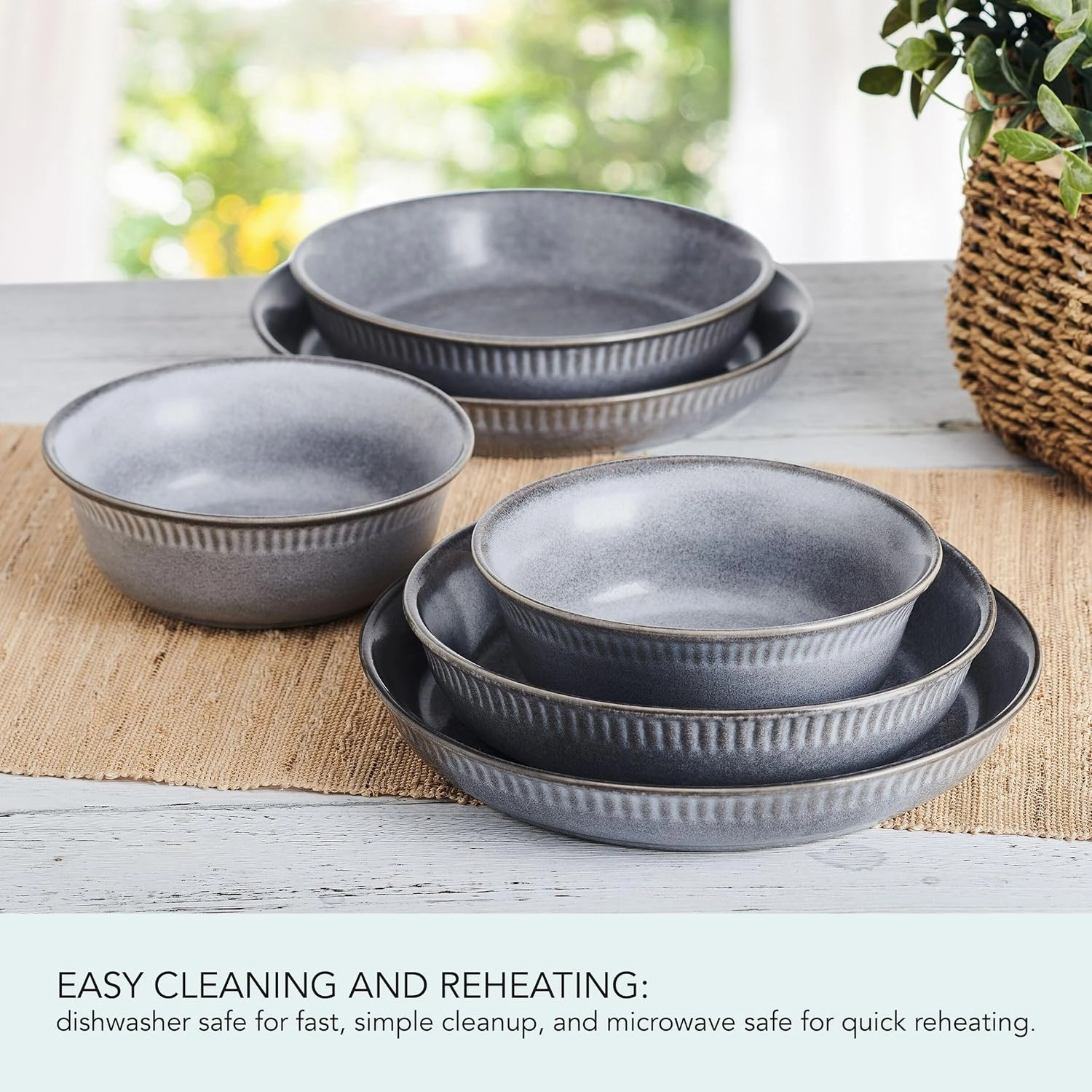 Pfaltzgraff Amara Slate 6 Piece Dinnerware Bowl Set, Service for 2, Gray