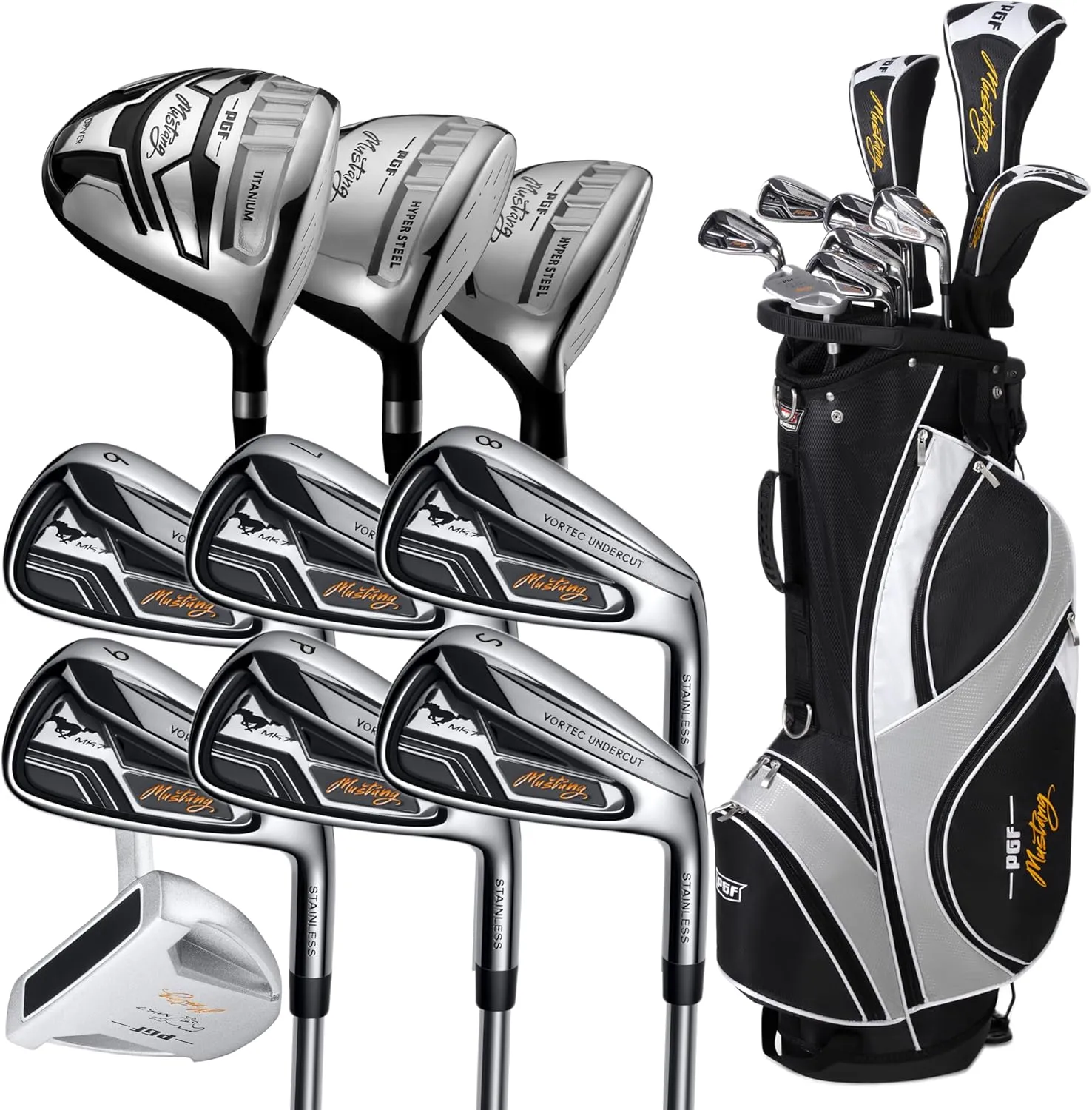 PGF Men's Titanium Mustang MK7 Complete Golf Club Package Set [14-Pieces]