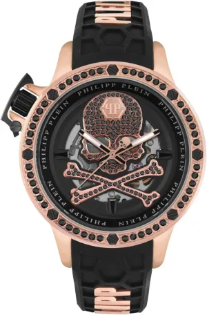 Philipp Plein Plein Rich Collection Luxury Mens Watch Timepieces with a Black Strap and Dial Featuring a IP Rose Gold Case