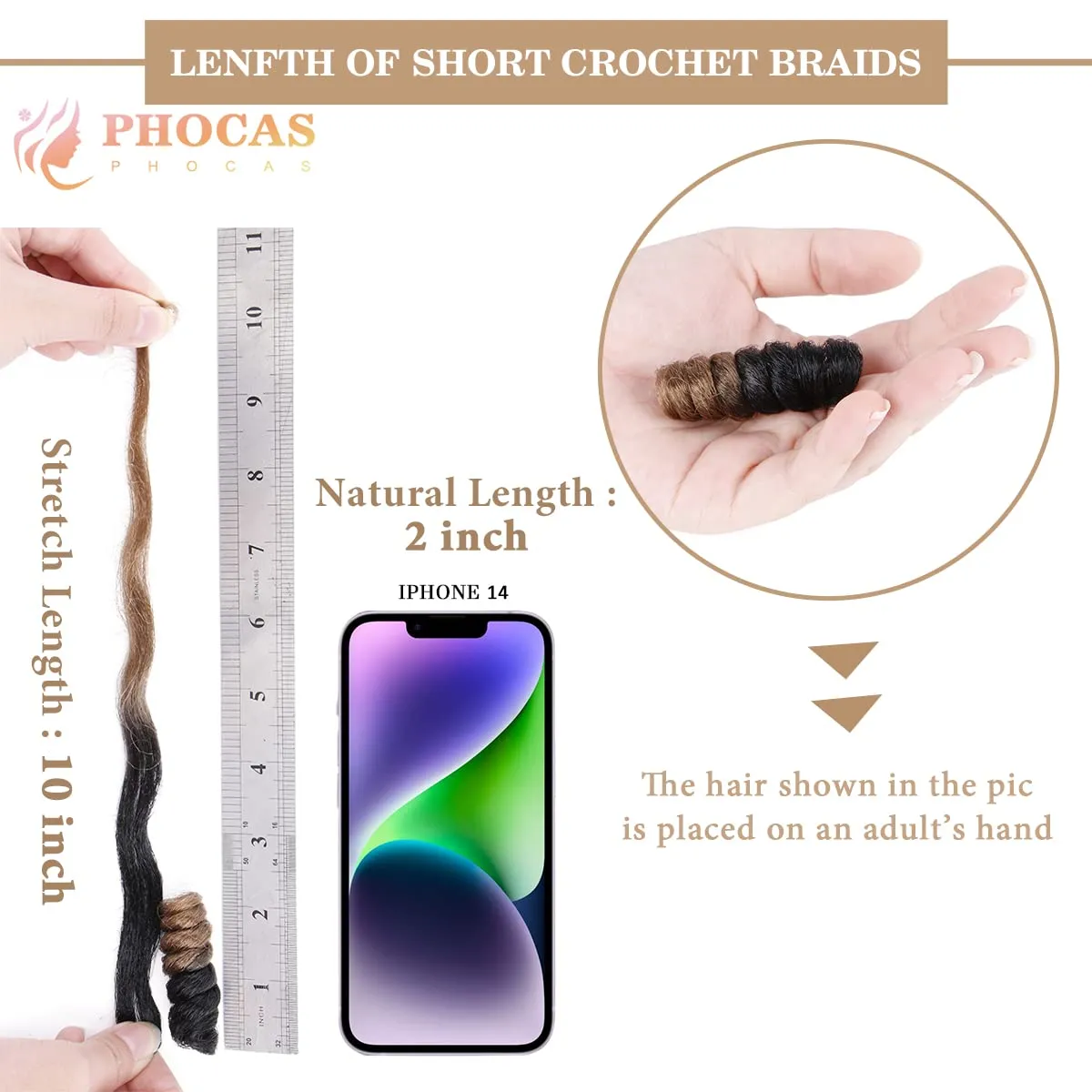 PHOCAS 10Inch 5-Packs Short Curly Crochet Hair for Women 12MM Braids Synthetic Hair Crochet Tapered Cut for DIY Mohawk Ponytail Afro Braided Wigs（#1B/27)