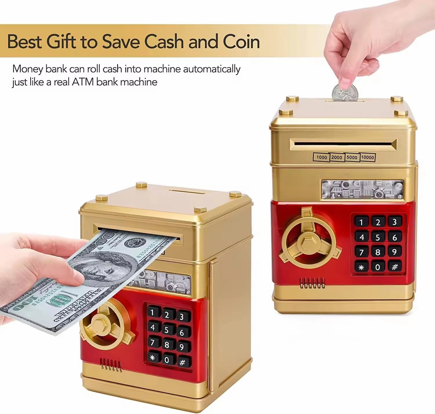 Piggy Bank for Kids ATM Piggy Bank for Kids Electronic Coin Money Bank Safe Money Savings Box Electric Mini ATM Coin Bank Toys Gifts for 3 4 5 6 7 8 9 10 11 12 Year Old Boys Girls for Birthday