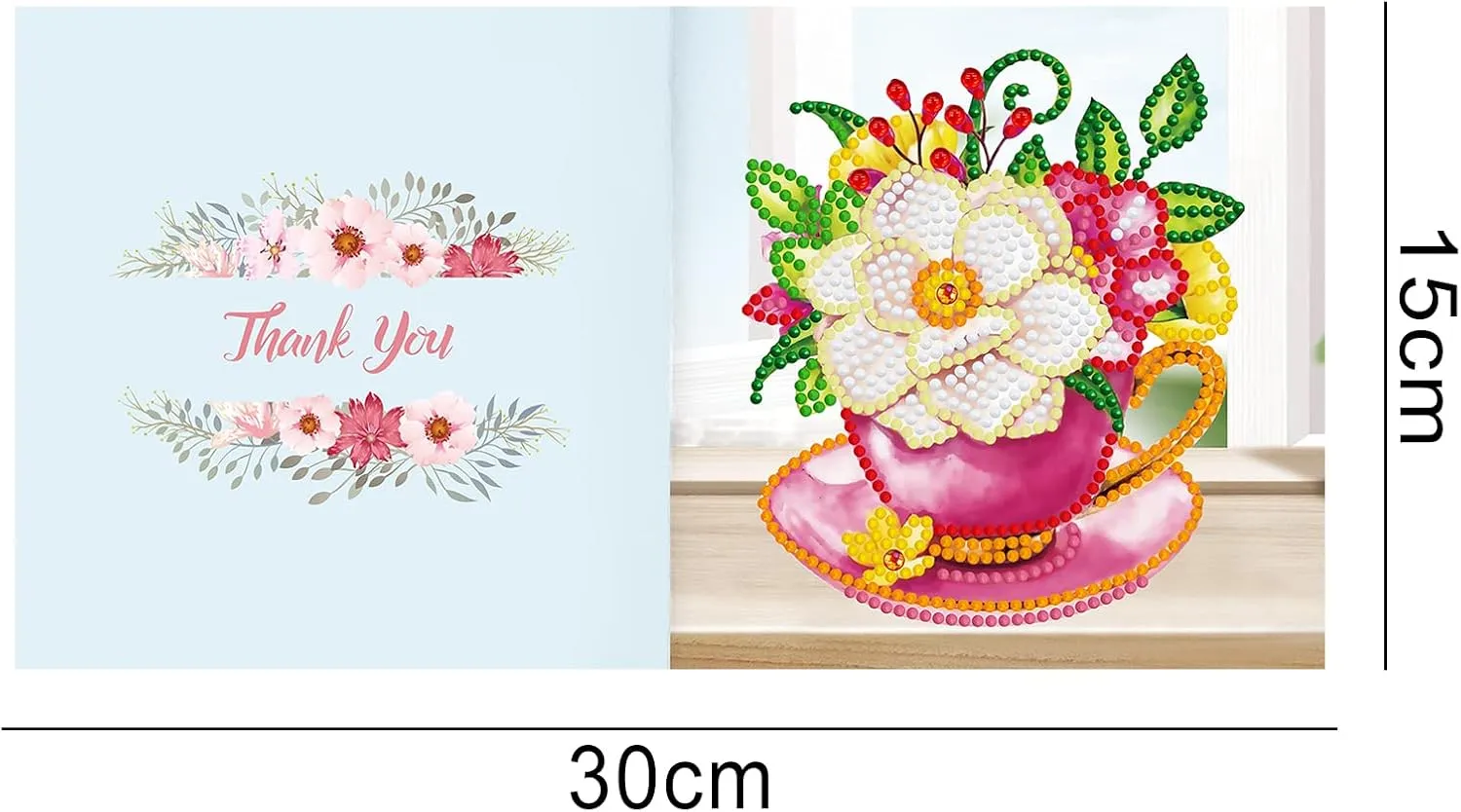 pigpigboss 12 Packs Happy Birthday Diamond Painting Cards, Thank you Diamond Art Greeting Cards with Envelop, Flower Girl Diamond Painting Birthday Card Arts Crafts for Adult Beginner