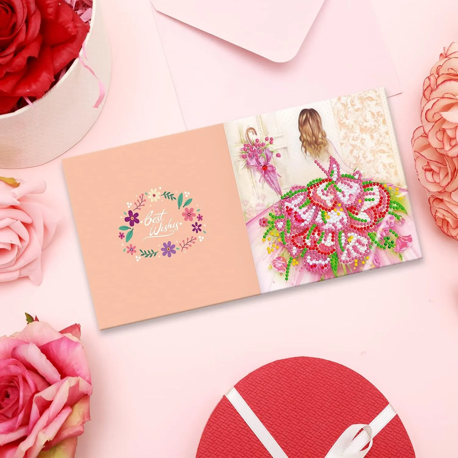 pigpigboss 12 Packs Happy Birthday Diamond Painting Cards, Thank you Diamond Art Greeting Cards with Envelop, Flower Girl Diamond Painting Birthday Card Arts Crafts for Adult Beginner