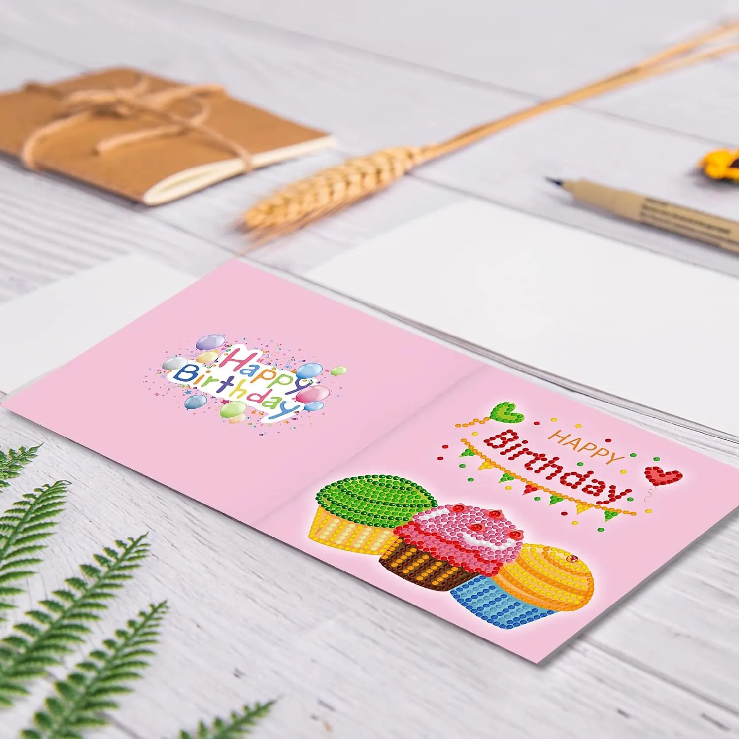 pigpigboss 12 Packs Happy Birthday Diamond Painting Cards, Thank you Diamond Art Greeting Cards with Envelop, Flower Girl Diamond Painting Birthday Card Arts Crafts for Adult Beginner
