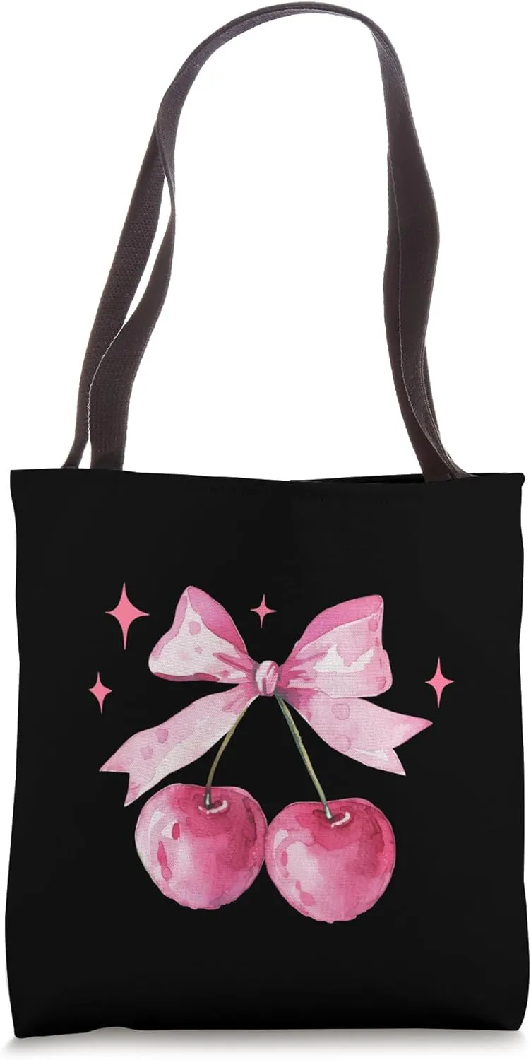 Pink Coquette Bow Cherry Birthday Cute Women Kids Girls Tote Bag