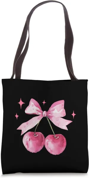 Pink Coquette Bow Cherry Birthday Cute Women Kids Girls Tote Bag