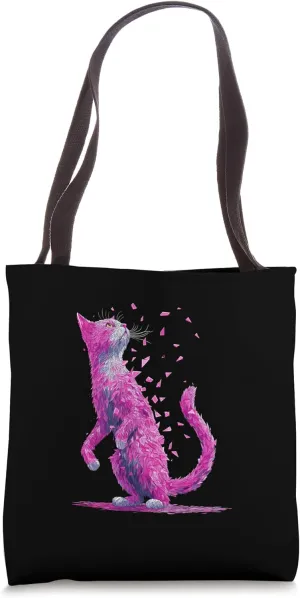 Pink Fragmented Cat Modern Art Glitch Design Tote Bag