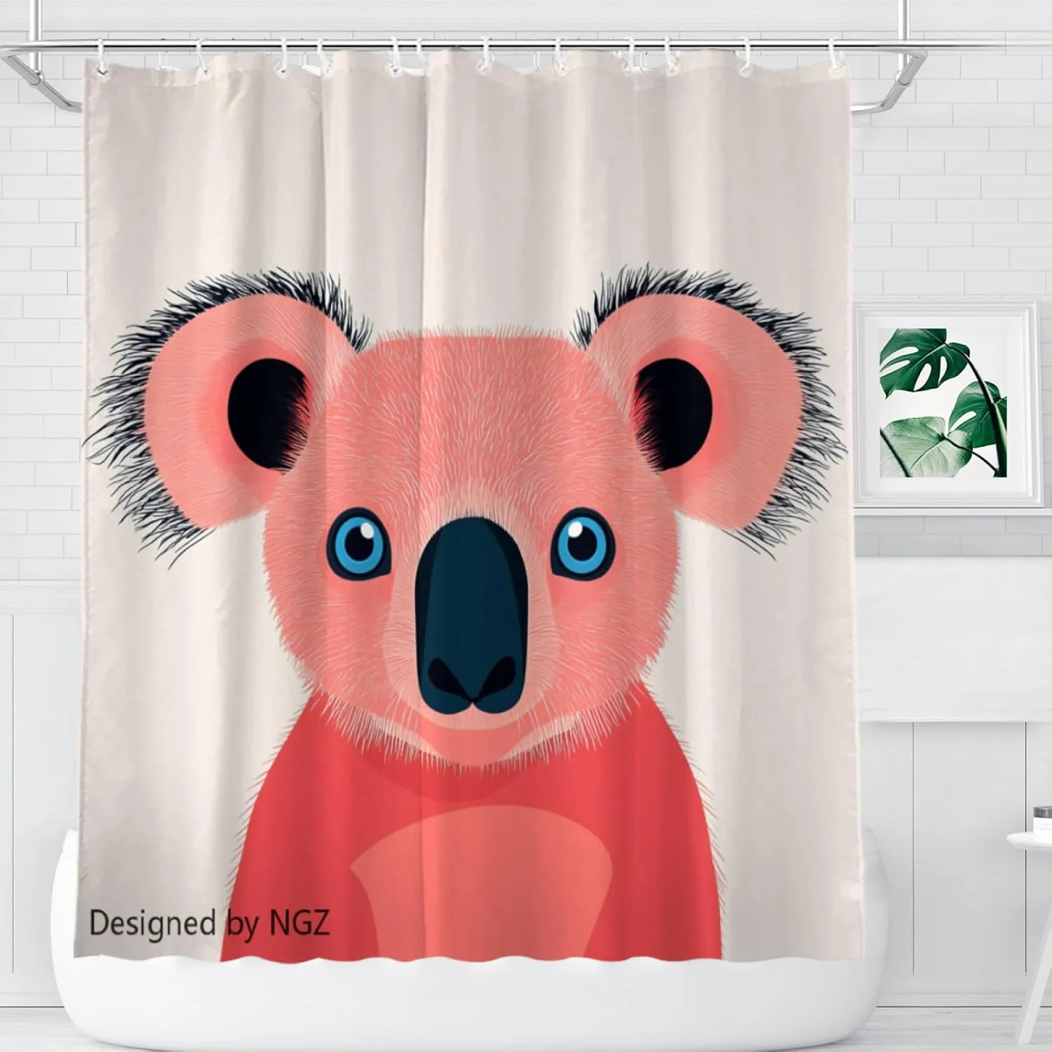 Pink Koala Shower Curtain 72 x 72 Inches, Funny Koala Art Painting Shower Curtain Set with 12 Hooks for Bathroom Home Decor