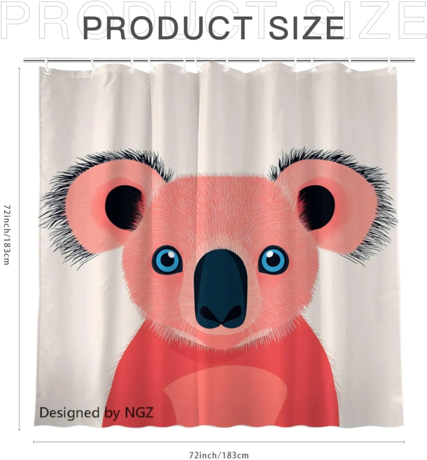 Pink Koala Shower Curtain 72 x 72 Inches, Funny Koala Art Painting Shower Curtain Set with 12 Hooks for Bathroom Home Decor