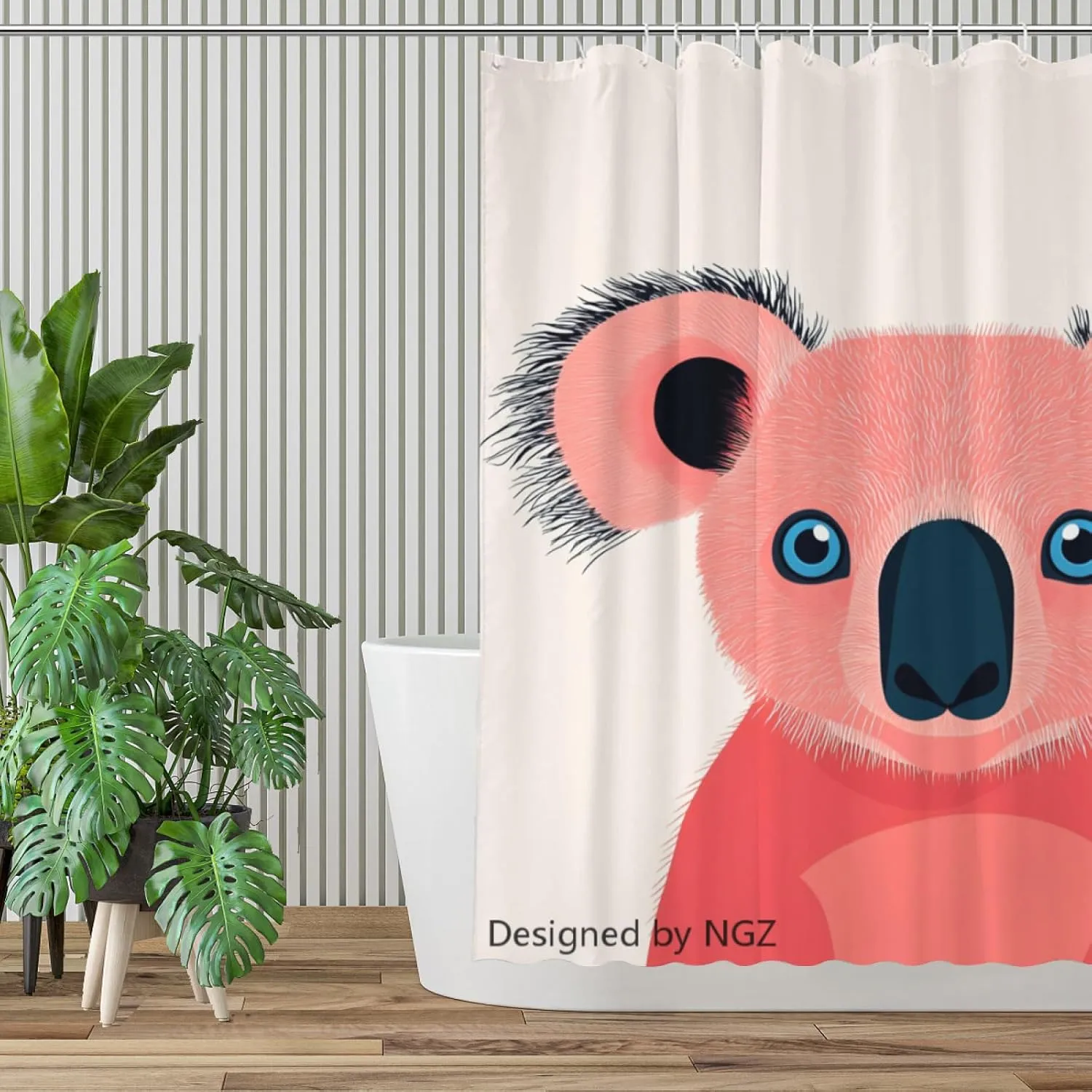 Pink Koala Shower Curtain 72 x 72 Inches, Funny Koala Art Painting Shower Curtain Set with 12 Hooks for Bathroom Home Decor