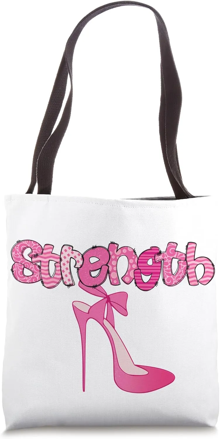 Pink Ribbon Strength Warrior Survivor Support Awareness Powe Tote Bag