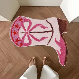 Pink Western Cowboy Bath Mat with Bow - Non-Slip Plush Microfiber Bathroom Rug for Cowgirl Decor, Soft Anti-Fatigue Shower Boot Mat, Machine Washable