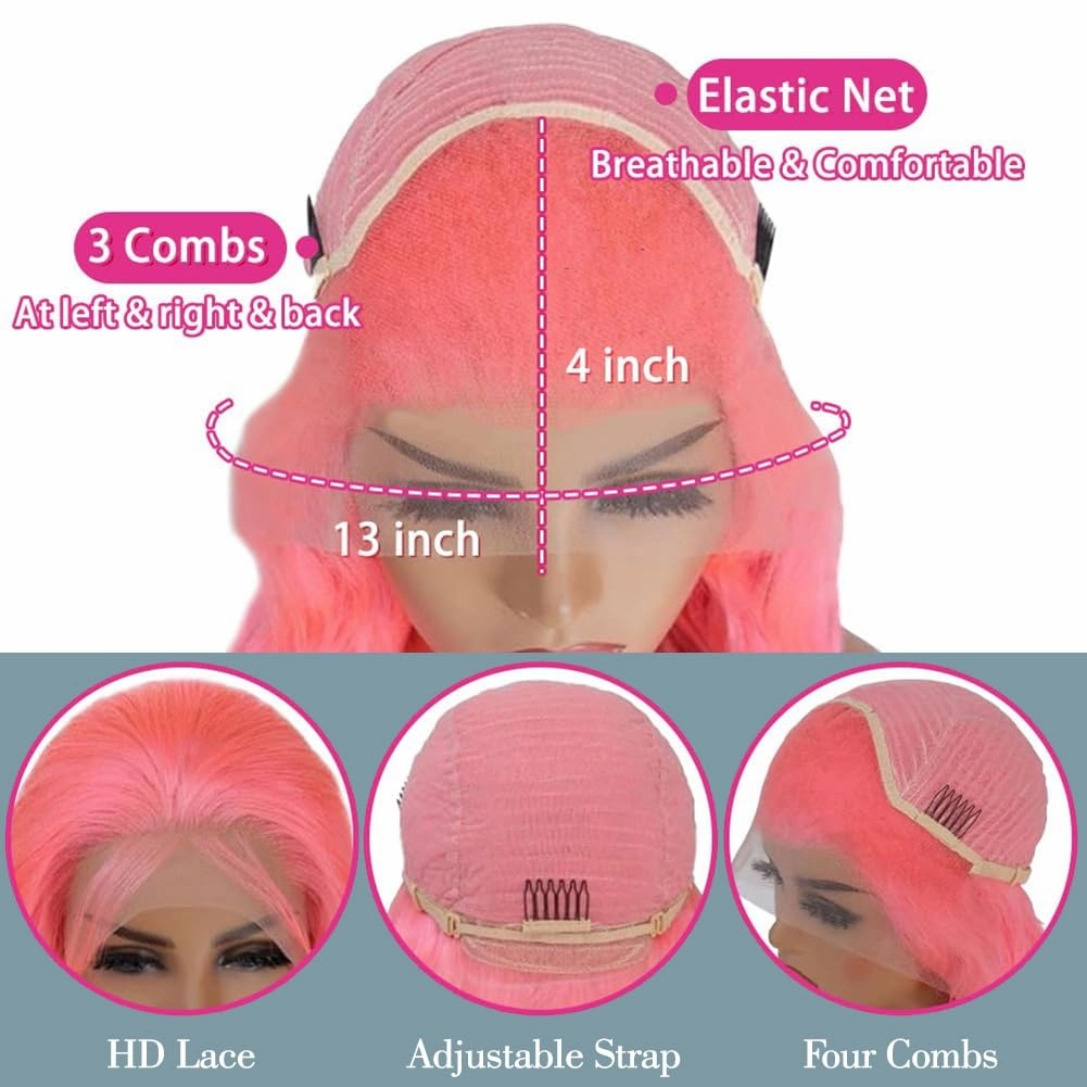 Pink Lace Front Wig Human Hair 13x4 HD Lace Pink Body Wave Wig Human Hair Pre Plucked Colored Body Wave Wig Human Hair For Women 150% Density Strawberry Body Wave Lace Front Wig 28 Inch