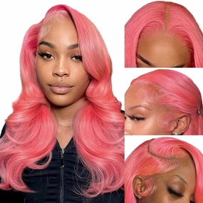 Pink Lace Front Wig Human Hair 13x4 HD Lace Pink Body Wave Wig Human Hair Pre Plucked Colored Body Wave Wig Human Hair For Women 150% Density Strawberry Body Wave Lace Front Wig 28 Inch