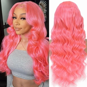 Pink Lace Front Wig Human Hair 13x4 Pink Human Hair Wig 200% Density Body Wave HD Lace Front Wigs Human Hair Pre Plucked Lace Frontal Colored Wigs 22 Inch