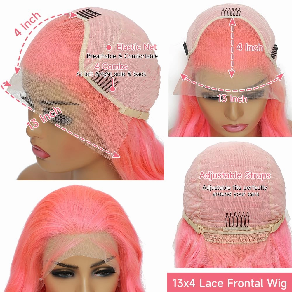 Pink Lace Front Wig Human Hair 13x4 Pink Human Hair Wig 200% Density Body Wave HD Lace Front Wigs Human Hair Pre Plucked Lace Frontal Colored Wigs 22 Inch