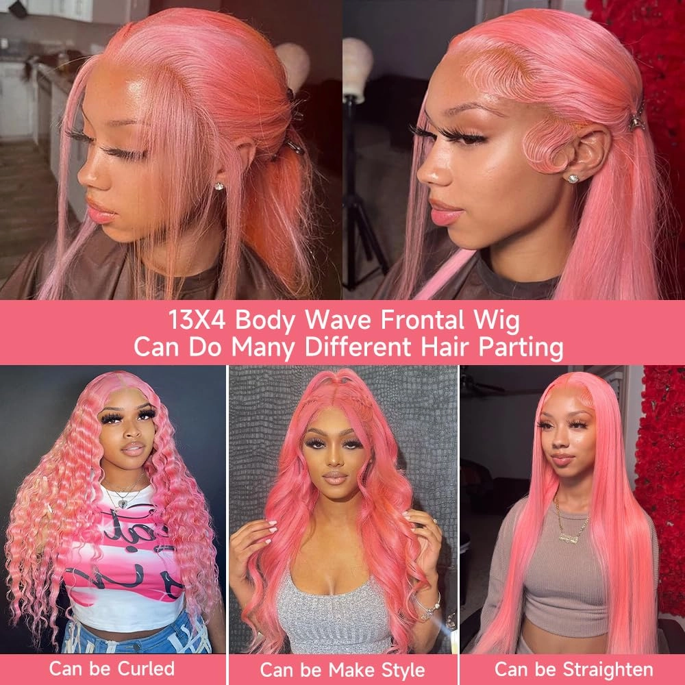Pink Lace Front Wig Human Hair 13x4 Pink Human Hair Wig 200% Density Body Wave HD Lace Front Wigs Human Hair Pre Plucked Lace Frontal Colored Wigs 22 Inch