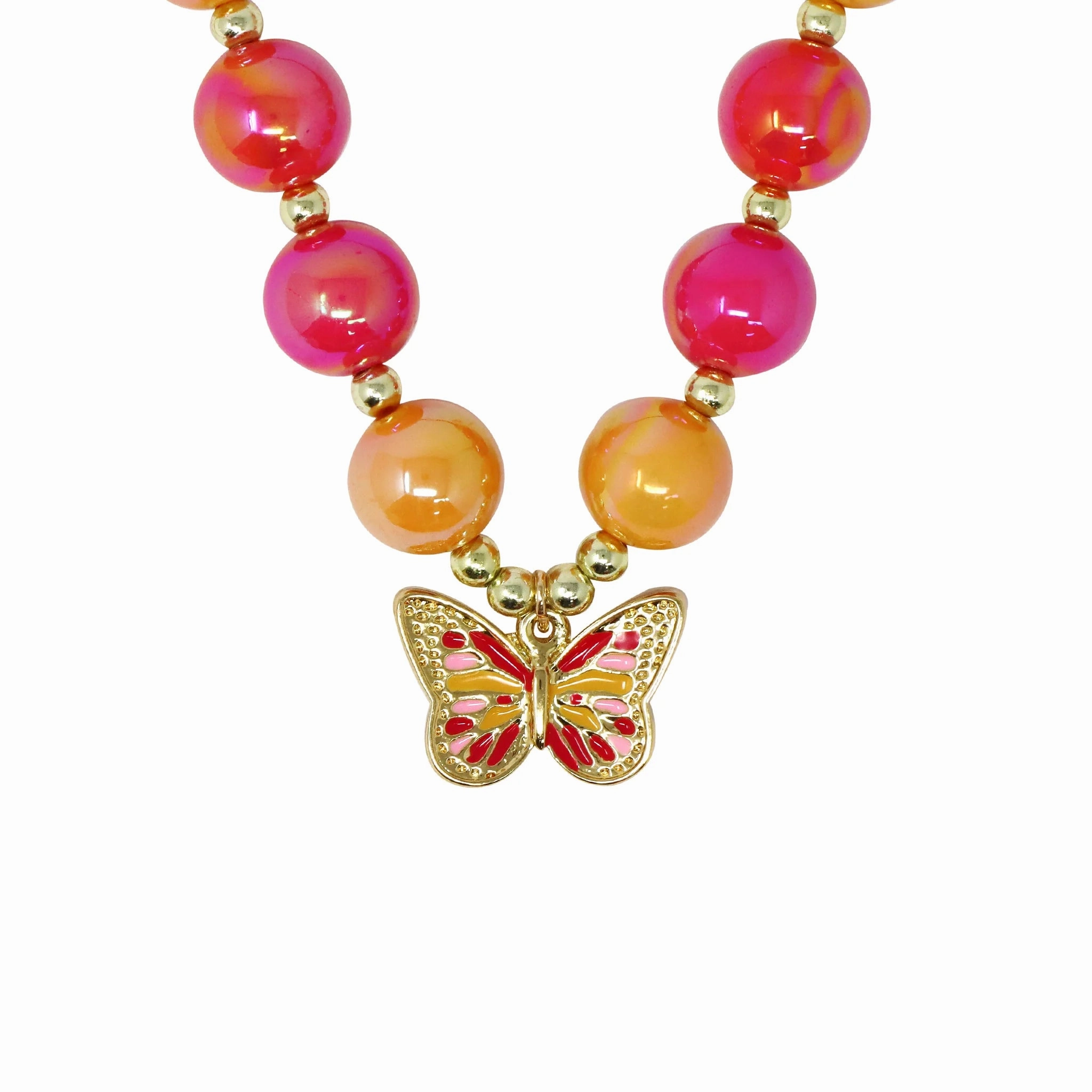 PINK POPPY VIBRANT BUTTERFLY  NECKLACE