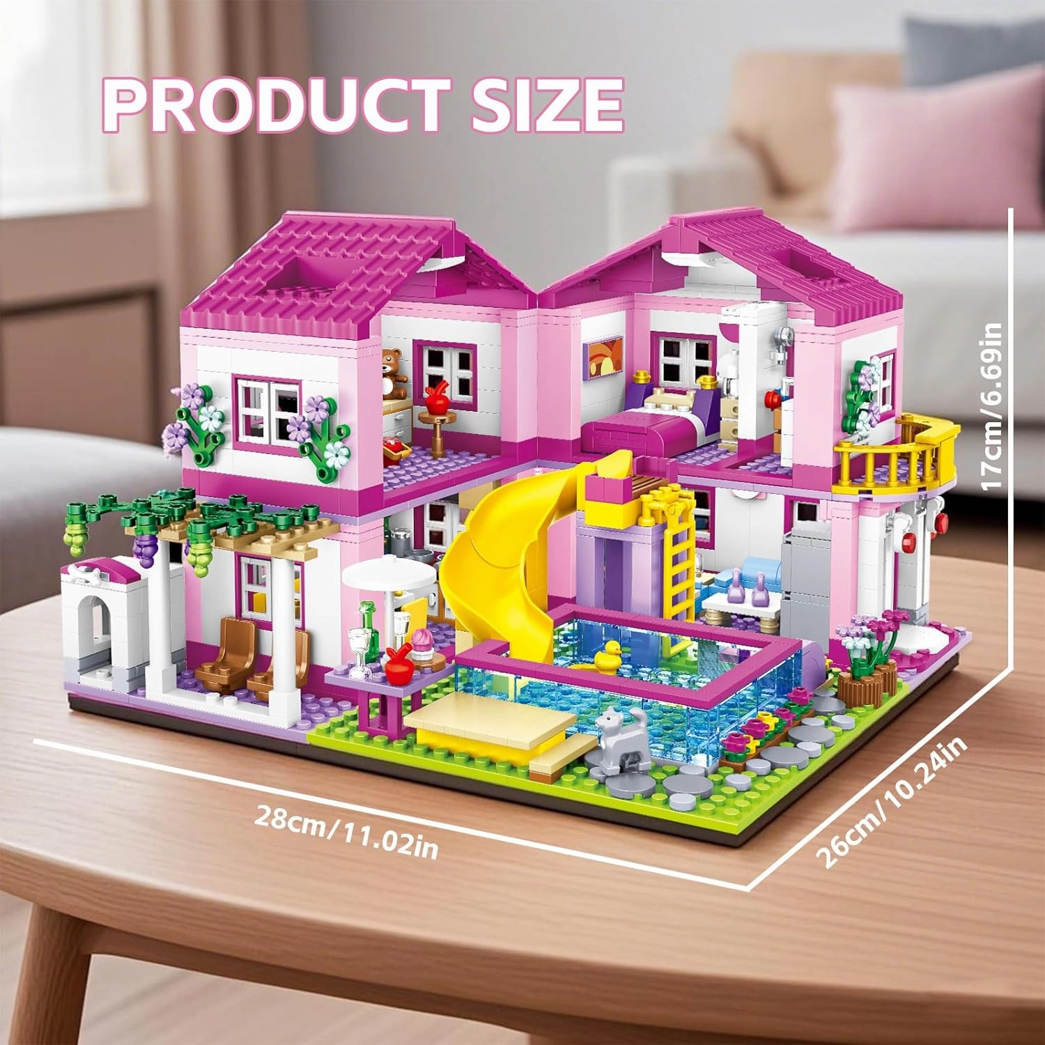 Pink Summer Pool Villa Building Block Set Friends Construction Educational Toy 1018 Pieces Gifts for Girls Teens Kids Adults Ages 6 