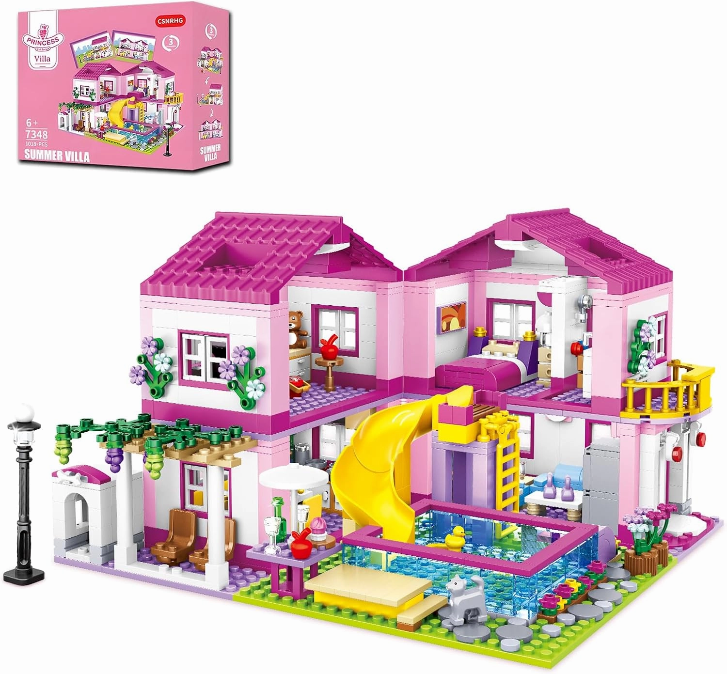 Pink Summer Pool Villa Building Block Set Friends Construction Educational Toy 1018 Pieces Gifts for Girls Teens Kids Adults Ages 6 