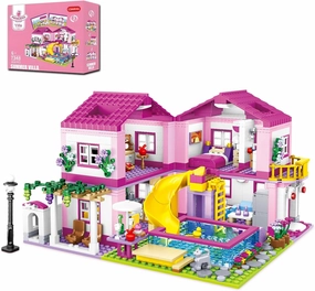 Pink Summer Pool Villa Building Block Set Friends Construction Educational Toy 1018 Pieces Gifts for Girls Teens Kids Adults Ages 6 