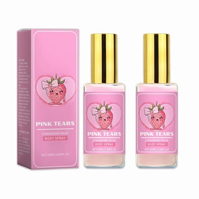 Pink Tears Body Mist, Fresh Strawberry Body Milk Mist Spray, Long-Lasting Fragrance Body Mist, Hydrating Lightweight (2Pcs)