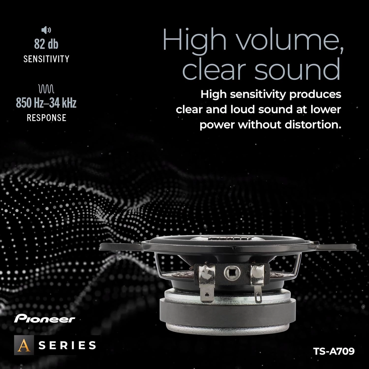 Pioneer TS-A709, 2-Way Coaxial Car Audio Speakers, Full Range, Clear Sound Quality, Easy Installation and Enhanced Bass Response, Black and Gold Colored 2.75” Round Speakers