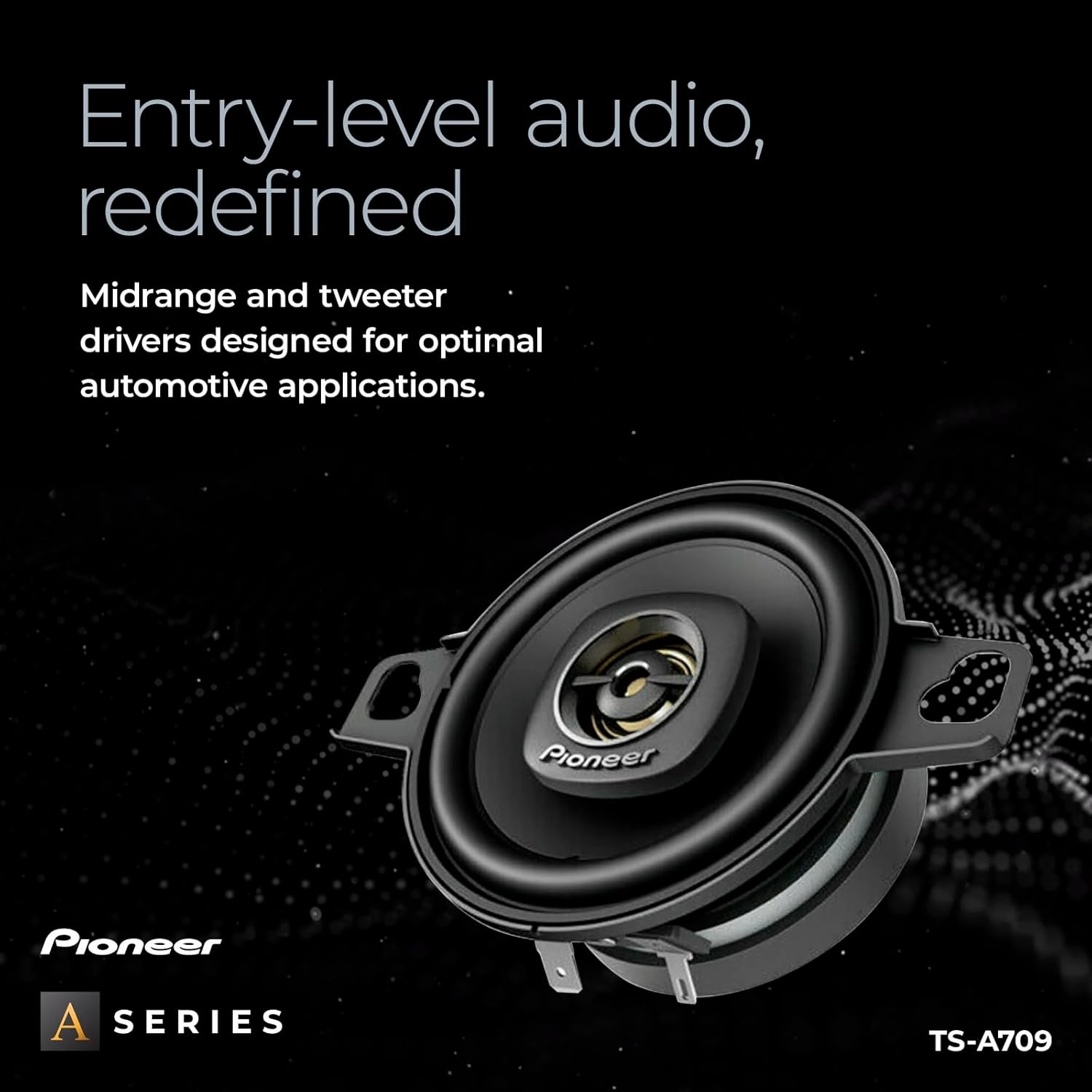 Pioneer TS-A709, 2-Way Coaxial Car Audio Speakers, Full Range, Clear Sound Quality, Easy Installation and Enhanced Bass Response, Black and Gold Colored 2.75” Round Speakers