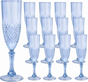 Plastic Champagne Flutes, 12PCS Blue Plastic Wine Glasses Goblets Reusable Champagne Flute for Weddings, Bachelor Parties, Toasting, and Events (12, Blue)