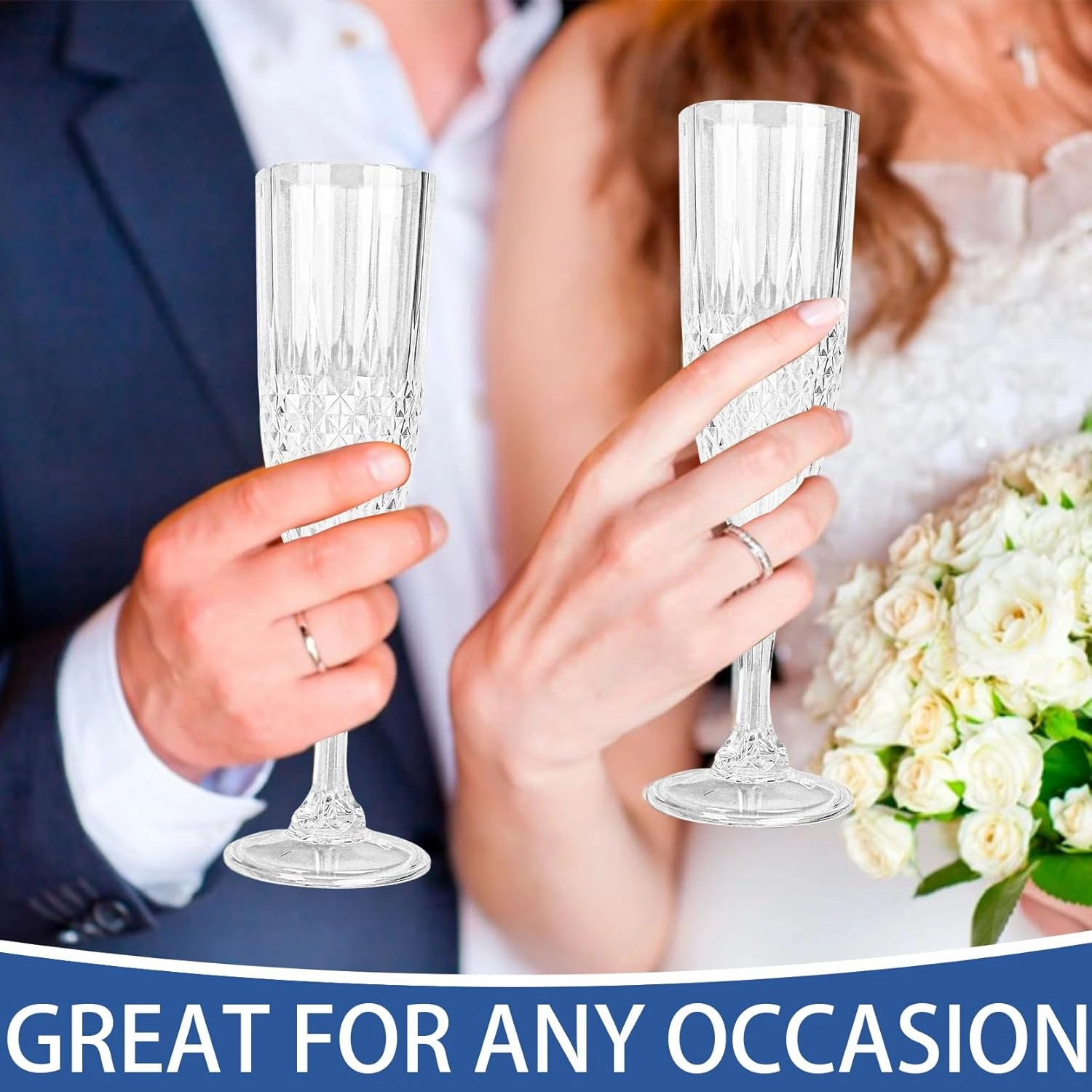 Plastic Champagne Flutes, 24PCS Transparent Plastic Wine Glasses Goblets Shatterproof Reusable Champagne Flute for Weddings, Bachelor Parties, Toasting, and Events(24,Transparent)