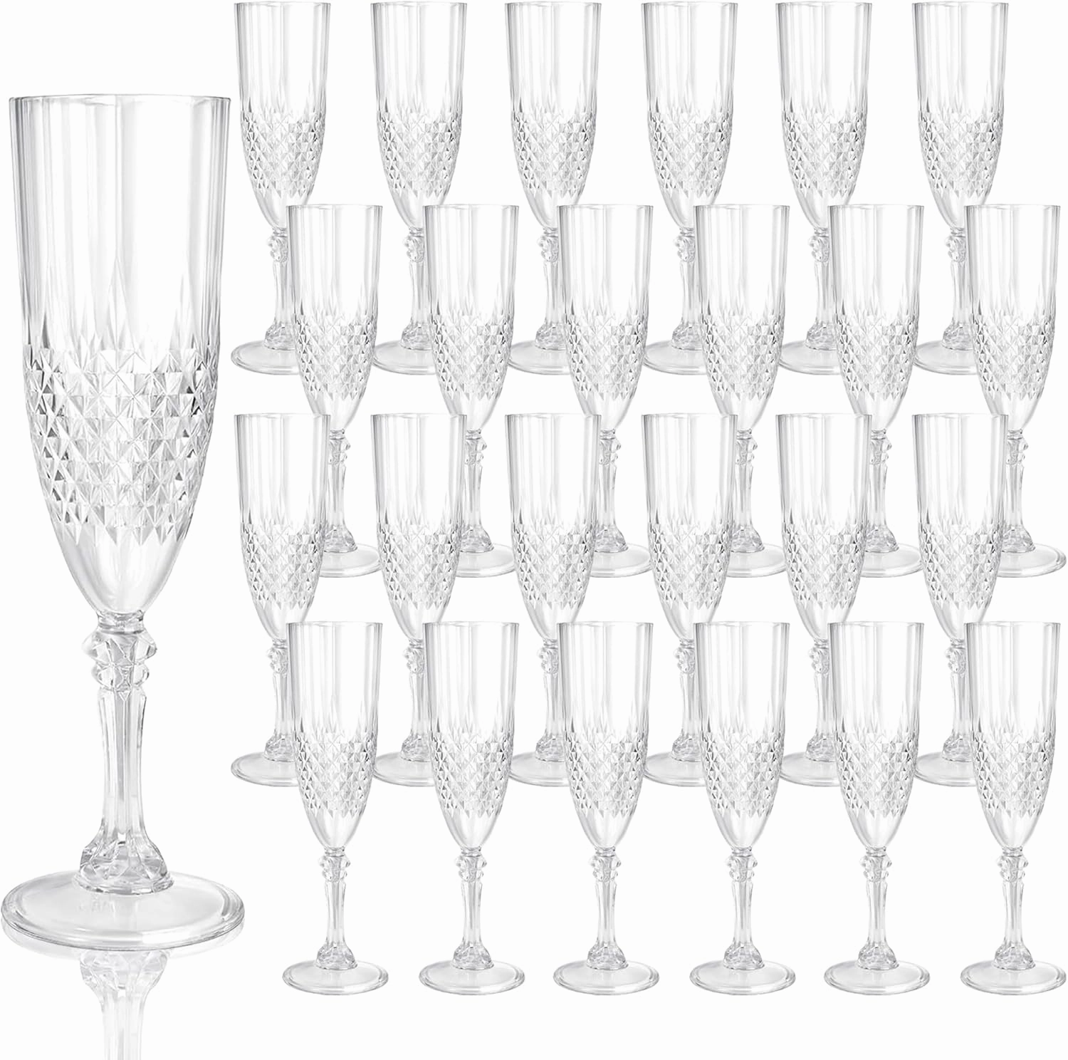 Plastic Champagne Flutes, 24PCS Transparent Plastic Wine Glasses Goblets Shatterproof Reusable Champagne Flute for Weddings, Bachelor Parties, Toasting, and Events(24,Transparent)
