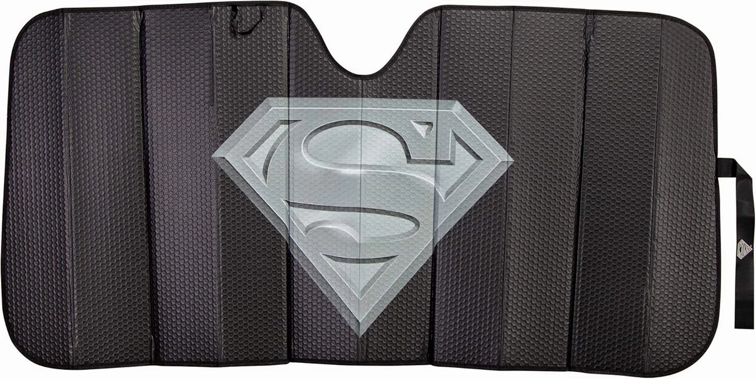 Plasticolor 003883R01 Superman DC Comics Logo Black Matte Finish Car Truck or SUV Front Windshield Sunshade
