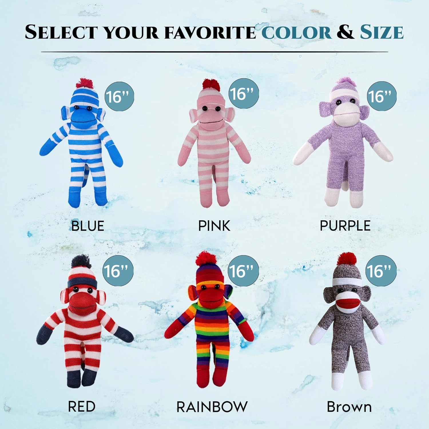 Plushland Adorable Sock Monkey, The Original Traditional Hand Knitted Stuffed Animal Toy Gift-for Kids, Babies, Teens, Girls and Boys Baby Doll Present Puppet (16'' Brown)