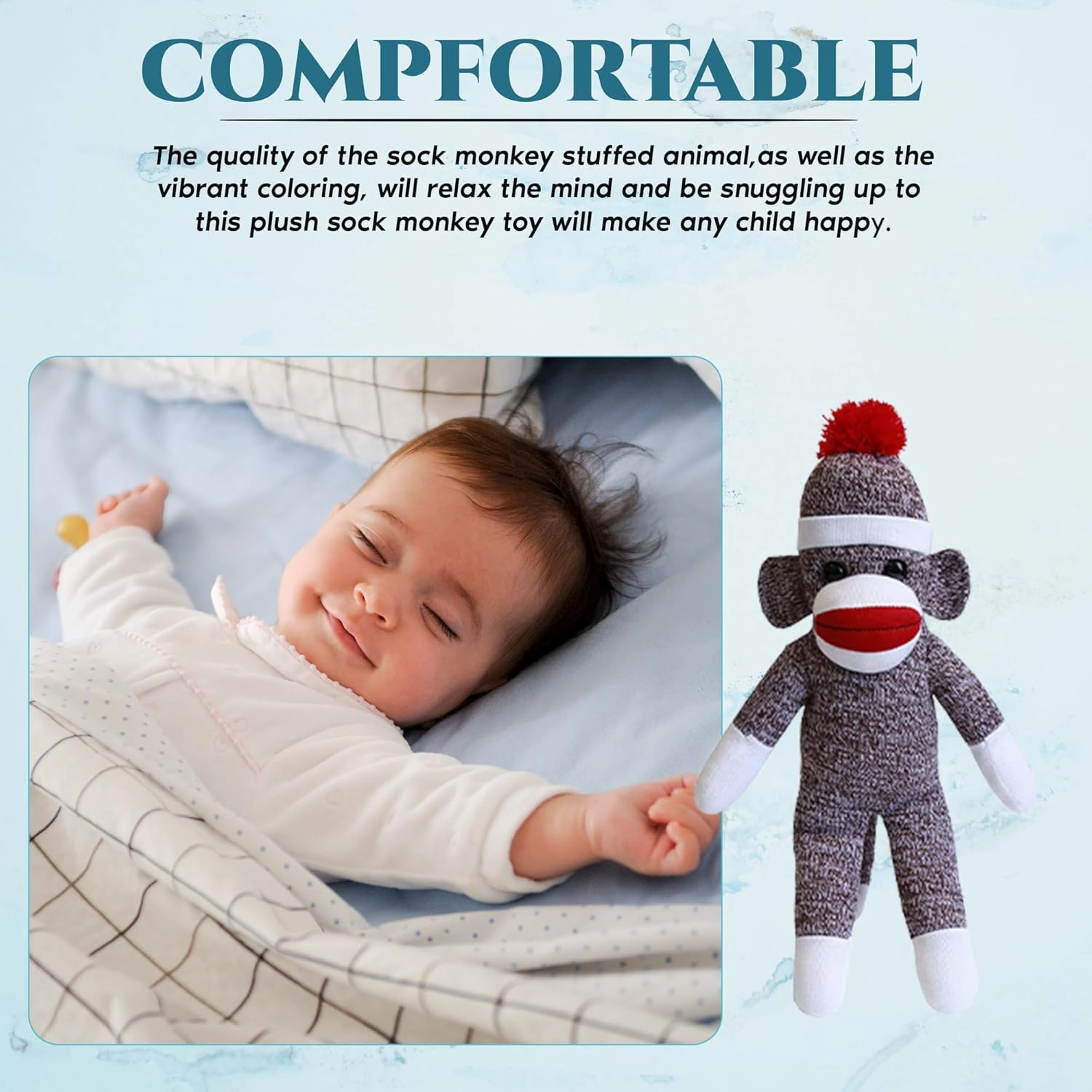Plushland Adorable Sock Monkey, The Original Traditional Hand Knitted Stuffed Animal Toy Gift-for Kids, Babies, Teens, Girls and Boys Baby Doll Present Puppet (16'' Brown)