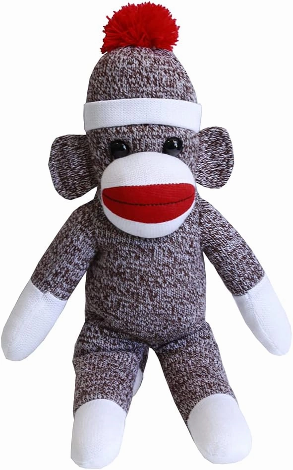 Plushland Adorable Sock Monkey, The Original Traditional Hand Knitted Stuffed Animal Toy Gift-for Kids, Babies, Teens, Girls and Boys Baby Doll Present Puppet (16'' Brown)