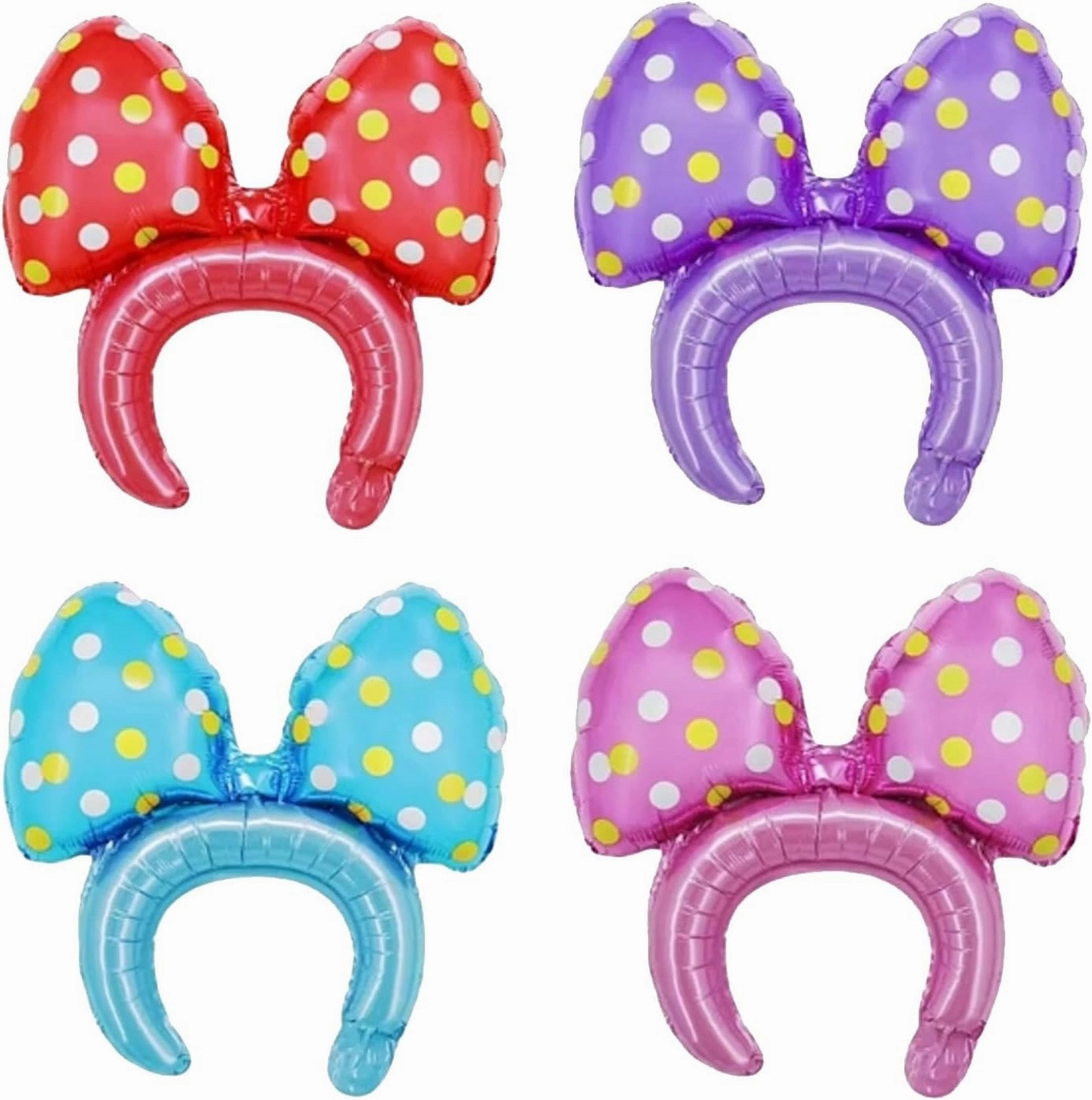 Polka Dot Bow Balloon Headbands, Red, Purple, Blue, Pink, Princess Party Favors(20 PCS Without Pump)