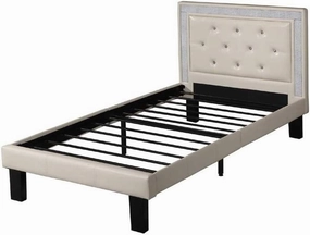 Poundex Silky & Sheeny Wooden Full Bed with Light Bone PU Tufted Head Board, White Finish