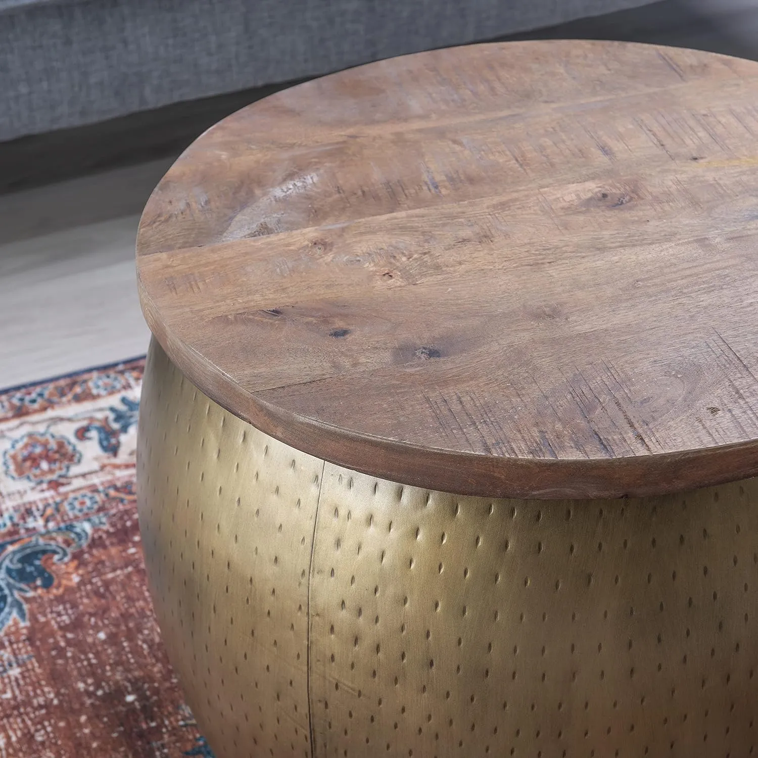 Powell Janice Large Gold Drum Table with Storage