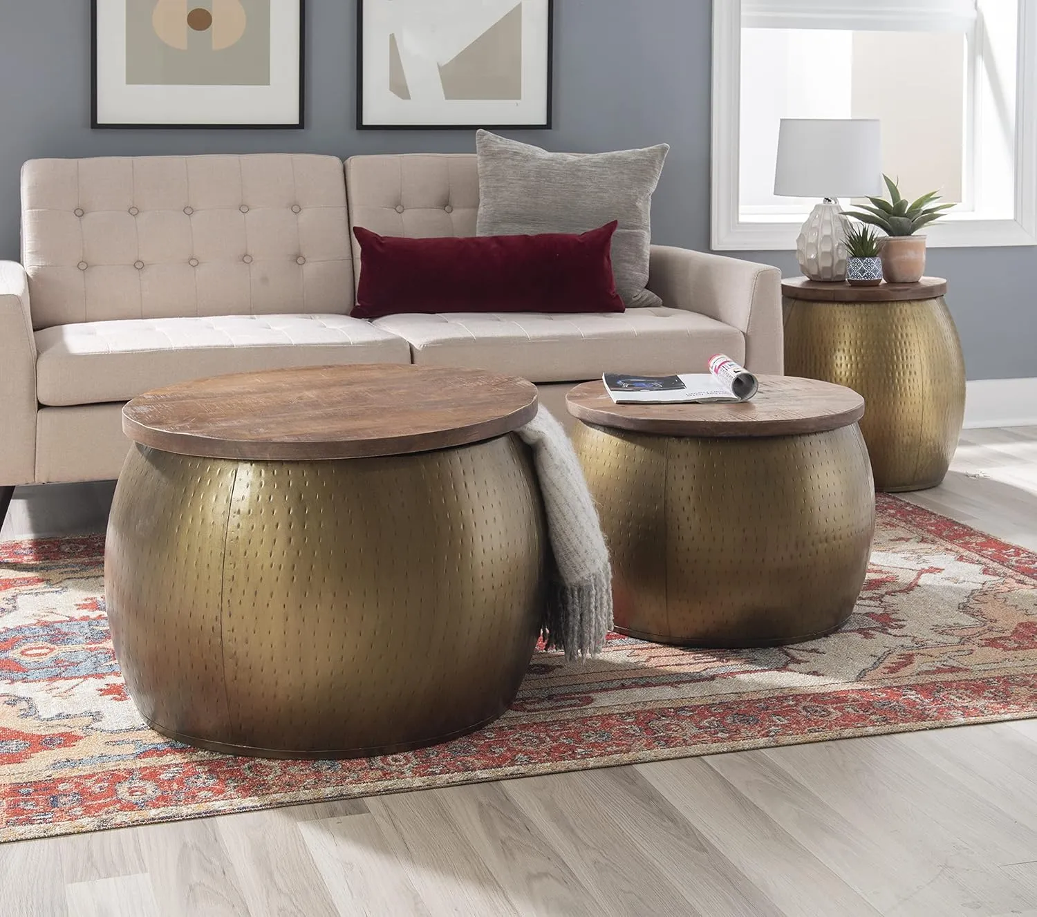 Powell Janice Large Gold Drum Table with Storage