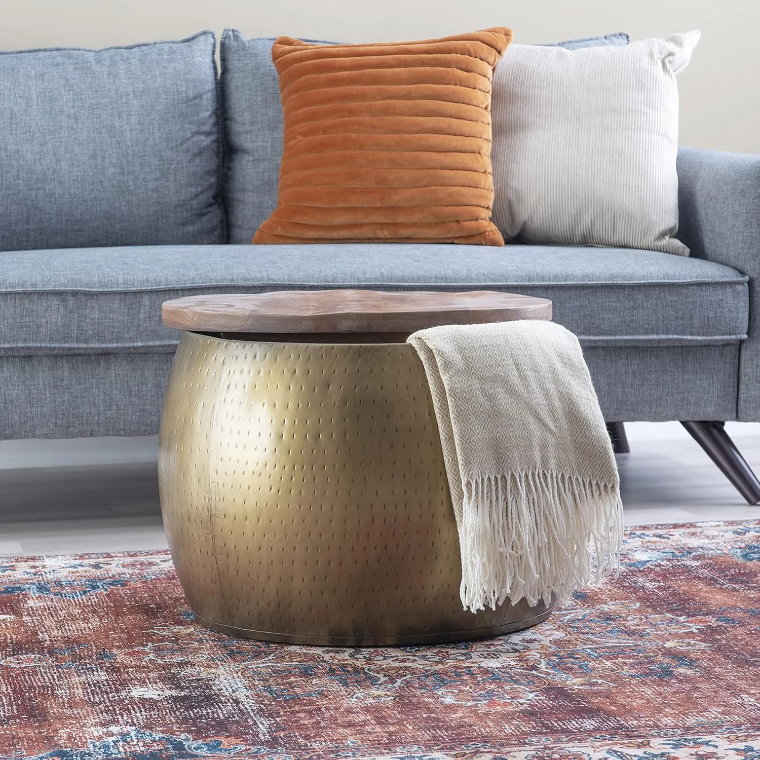 Powell Janice Large Gold Drum Table with Storage