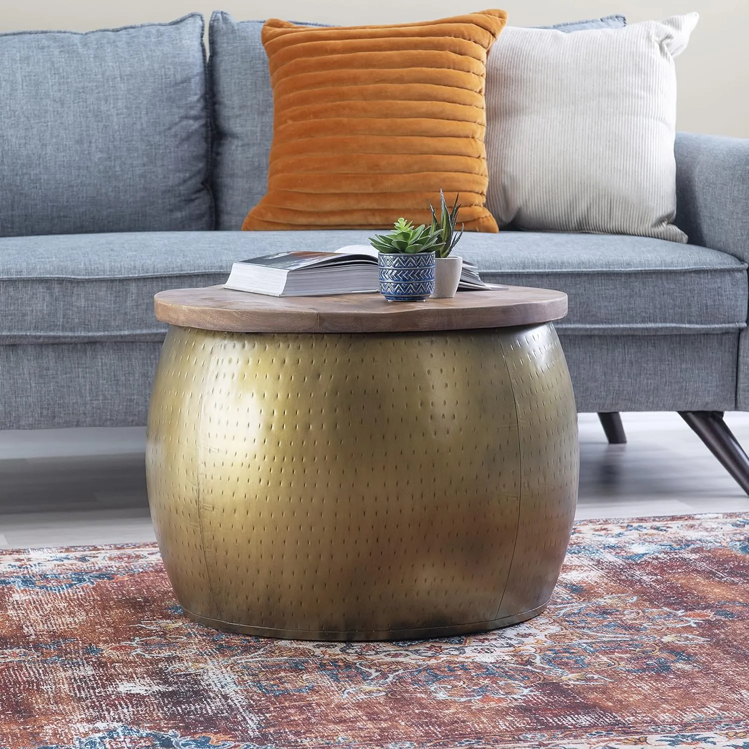 Powell Janice Large Gold Drum Table with Storage