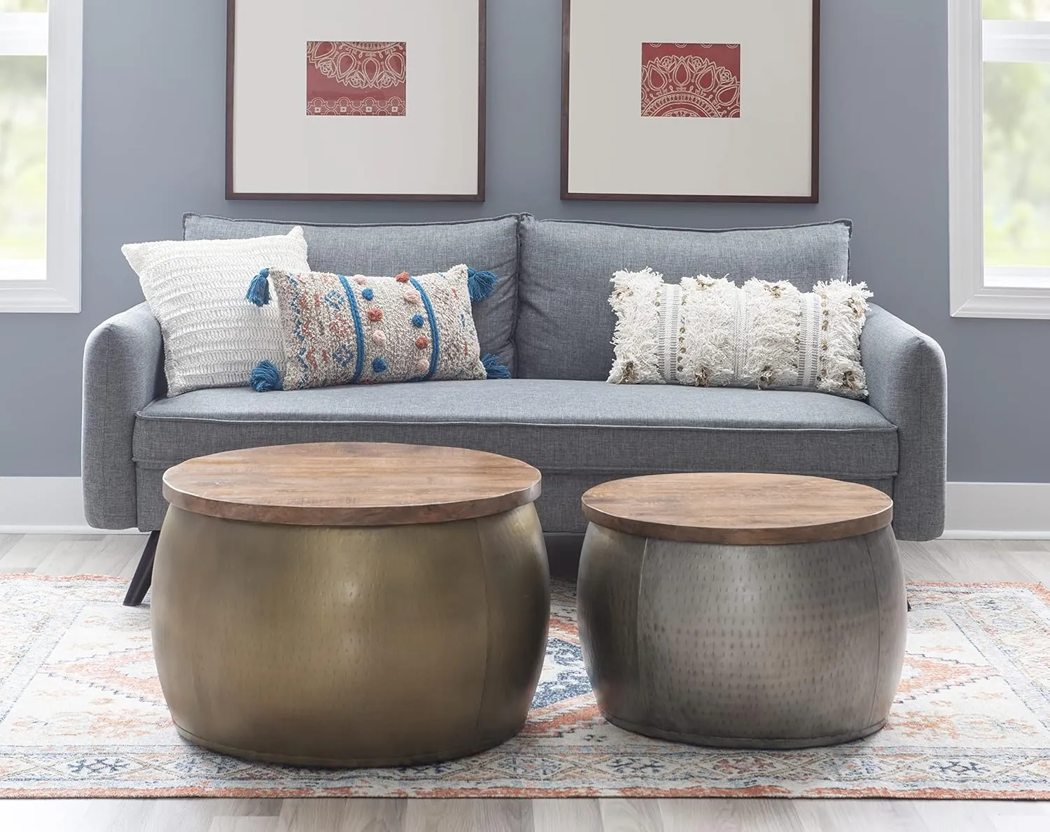 Powell Janice Large Gold Drum Table with Storage