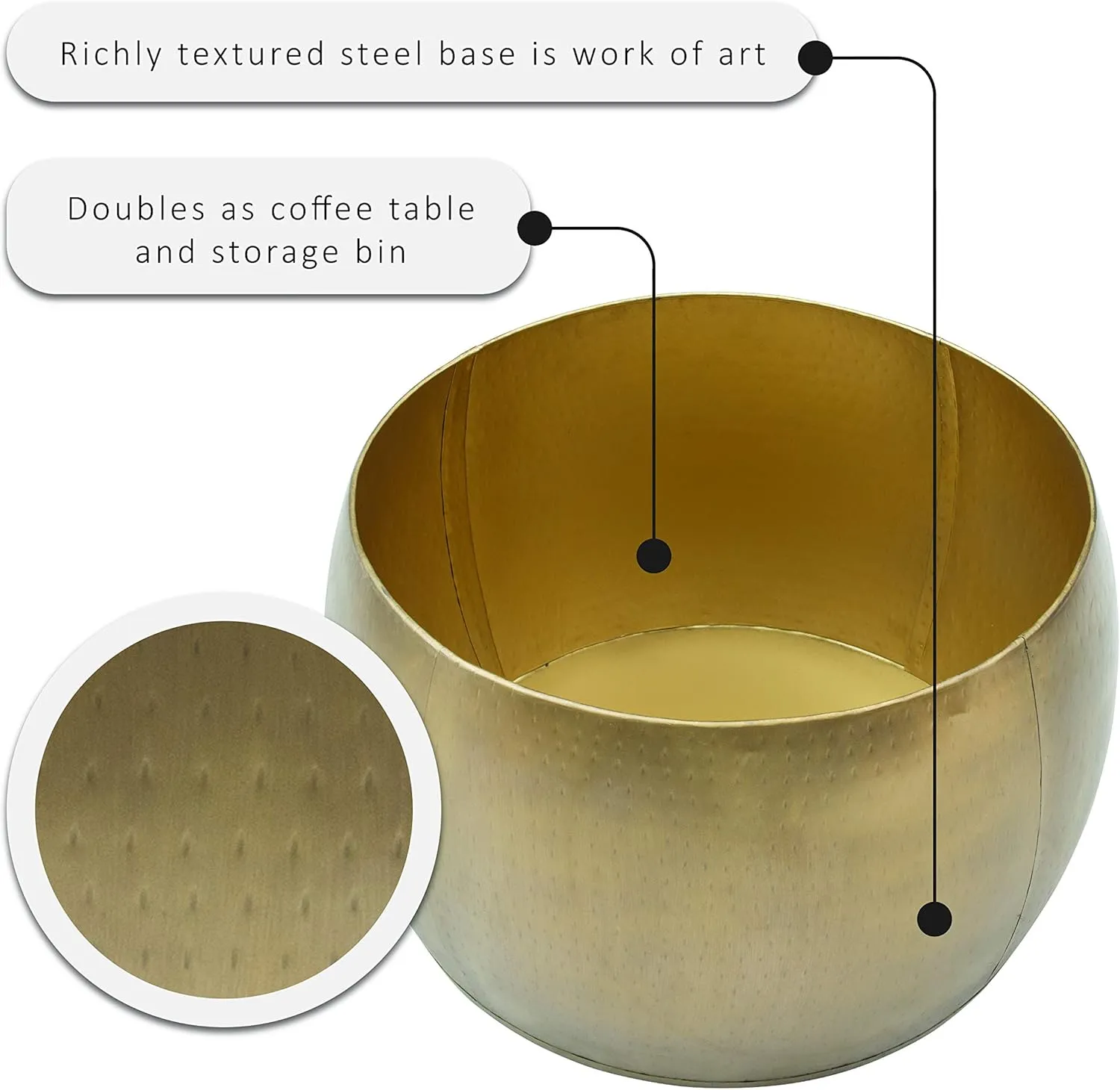 Powell Janice Large Gold Drum Table with Storage