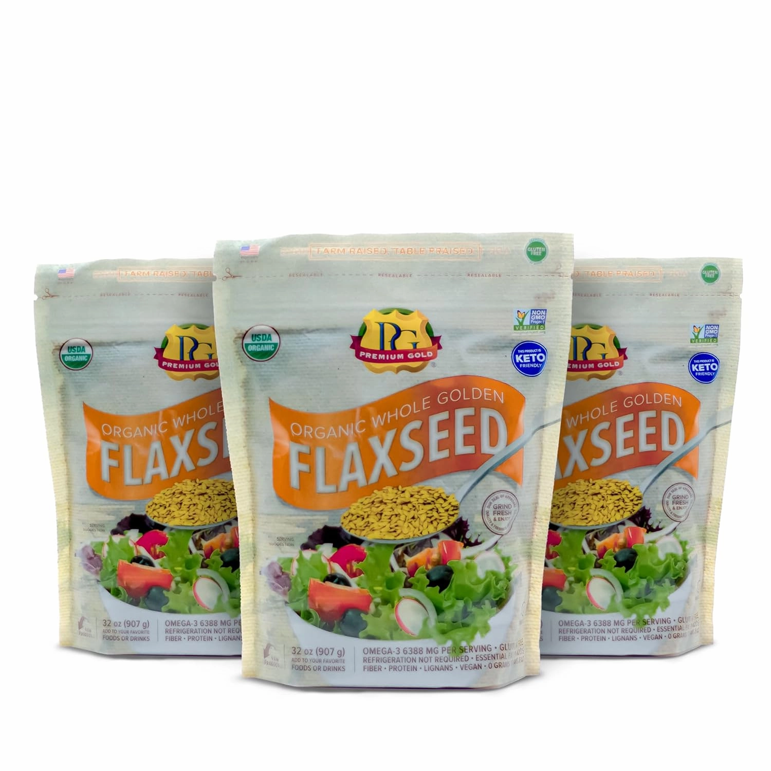 Premium Gold | Organic Whole Flax Seed | High Fiber Food | Omega 3 | 6 pounds