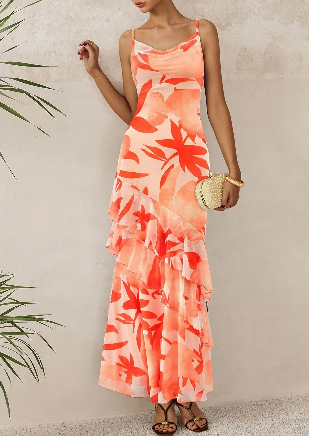 PRETTYGARDEN Maxi Dresses for Women 2025 Summer Tiered Floral Beach Sundress Spaghetti Strap Wedding Guest Long Dress