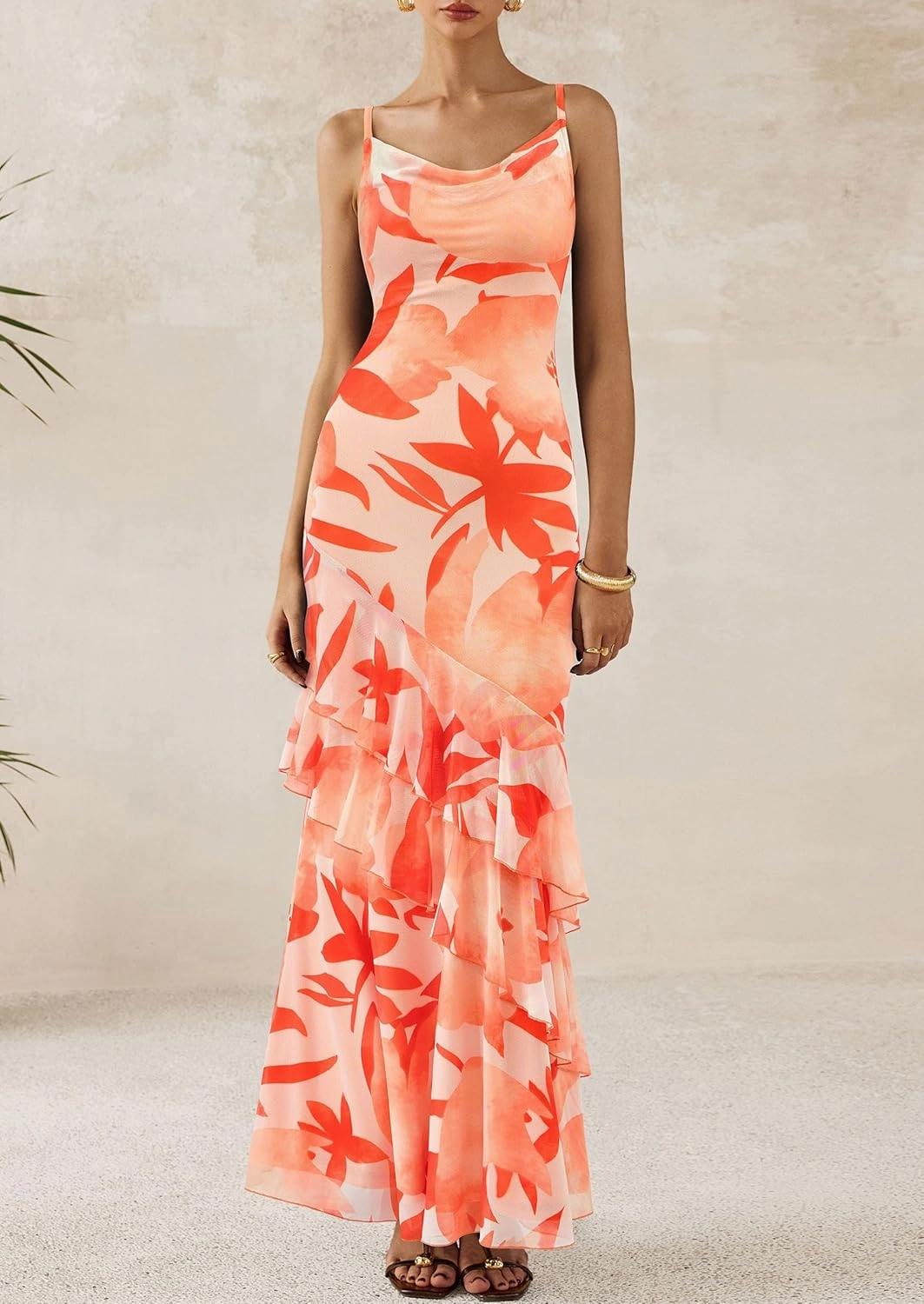 PRETTYGARDEN Maxi Dresses for Women 2025 Summer Tiered Floral Beach Sundress Spaghetti Strap Wedding Guest Long Dress