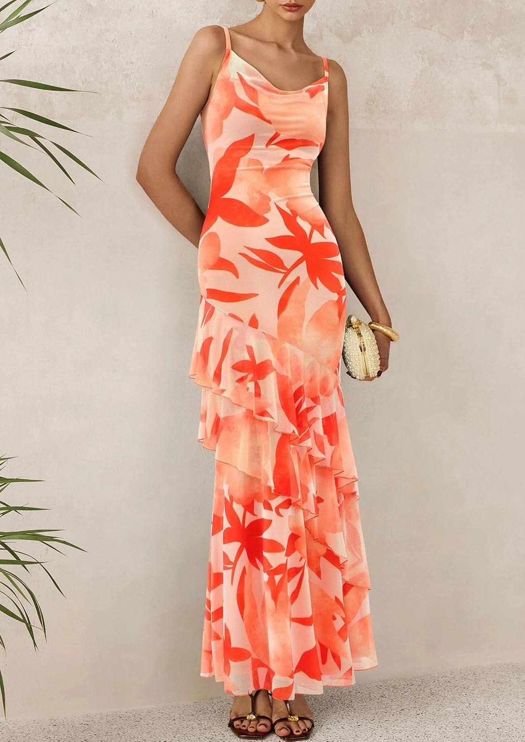 PRETTYGARDEN Maxi Dresses for Women 2025 Summer Tiered Floral Beach Sundress Spaghetti Strap Wedding Guest Long Dress