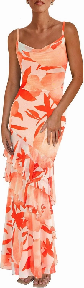 PRETTYGARDEN Maxi Dresses for Women 2025 Summer Tiered Floral Beach Sundress Spaghetti Strap Wedding Guest Long Dress