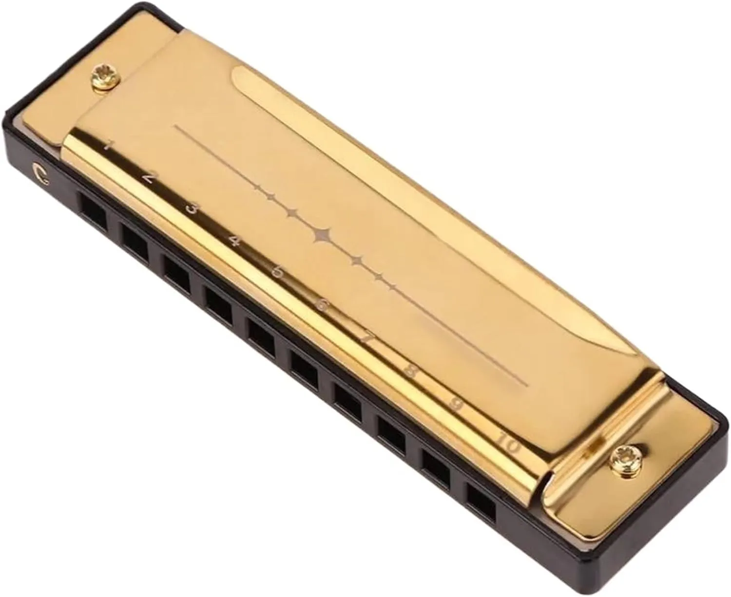 Professional 10 Hole C Tune Metal Harmonica Suitable For Adult Beginners(Gold)