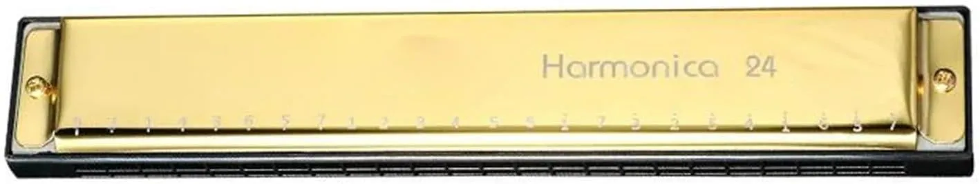 Professional Beginners Adults 24 Hole 48 Tone Silver Harmonica Half Scale(Gold)